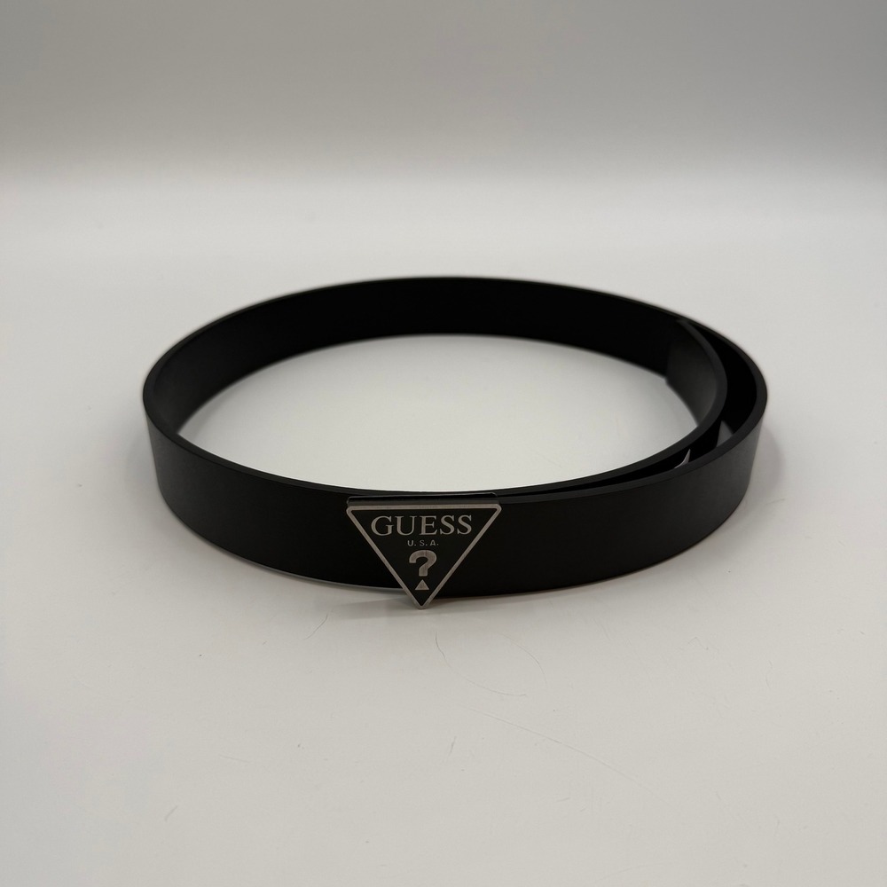 Guess Mens Size Small Belt Black New Triangle Logo Plaque